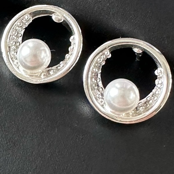 Sterling Silver Pearl Stud Earrings - Picture 3 of 8